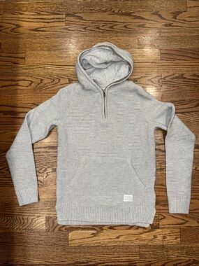 Boy’s H&M Light Gray Half-Zip Hooded Cotton Sweater Size 10/12 NWT